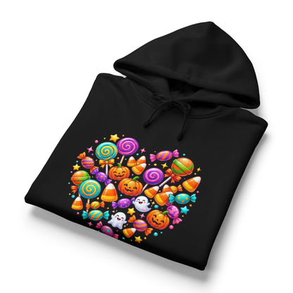Halloween Candy Heart Hoodie — Cute Pumpkin & Candy Graphic