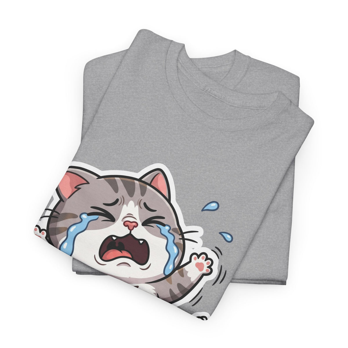 Crying Cartoon Cat T-Shirt — Cute Kawaii Kitten Graphic Tee