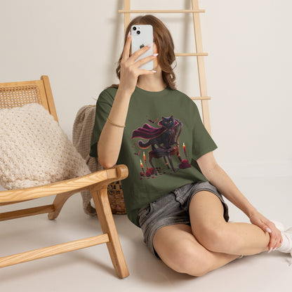 Vampire Cat Tee — Gothic Black Cat with Cape & Candles T-Shirt