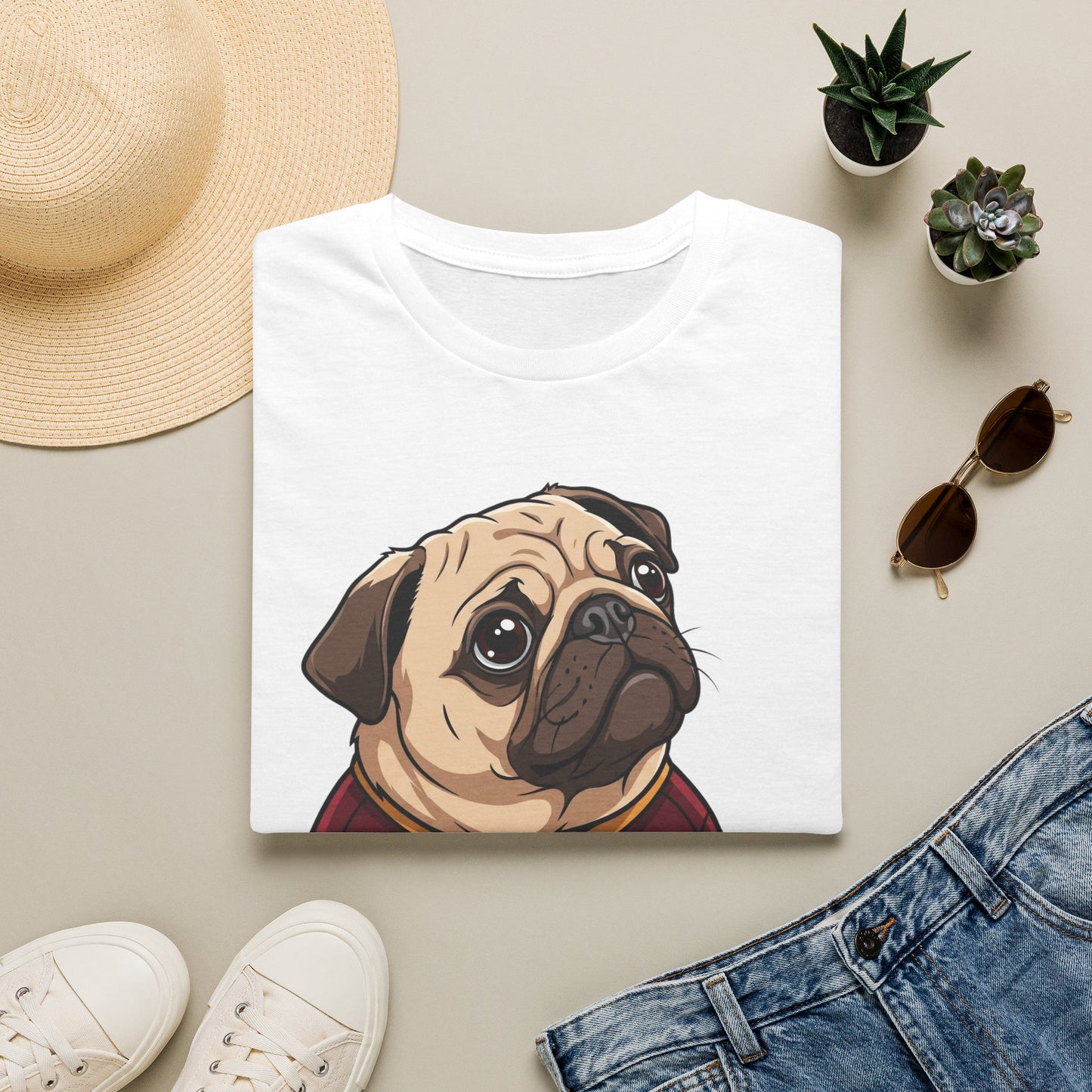 Pug Portrait T‑Shirt – Cute Pug Dog Tee with 'Puggy' Text