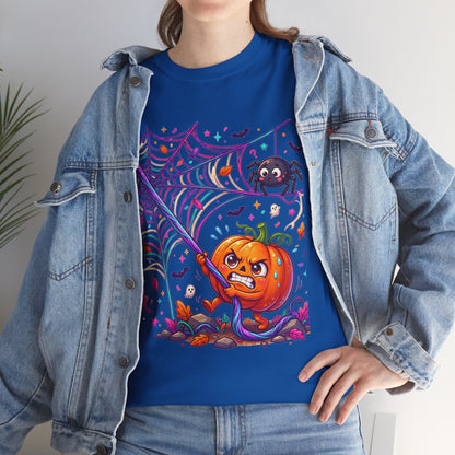 Pumpkin Spider Web Halloween T‑Shirt — Cute Spooky Pumpkin Cartoon Tee