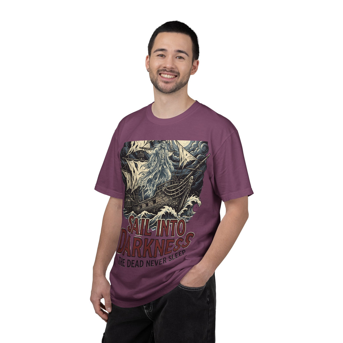 Sail Into Darkness Graphic T-Shirt — Gothic Pirate Skull Crew Tee