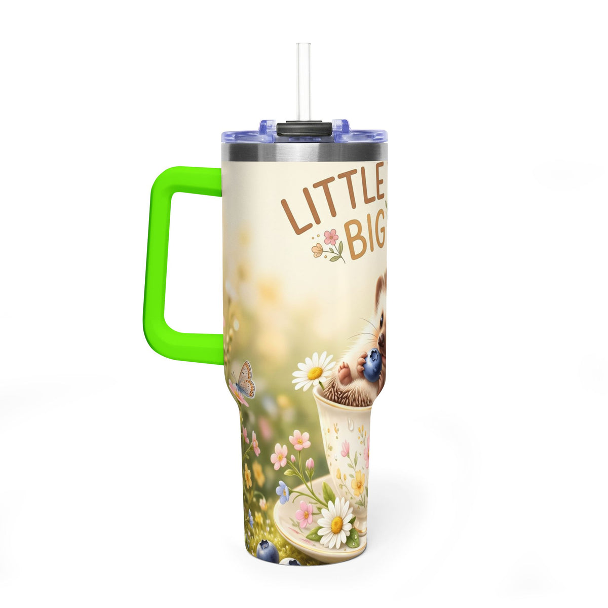 Little Things Big Joy Hedgehog Floral 40oz Thermal Tumbler