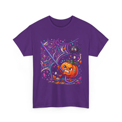 Pumpkin Spider Web Halloween T‑Shirt — Cute Spooky Pumpkin Cartoon Tee