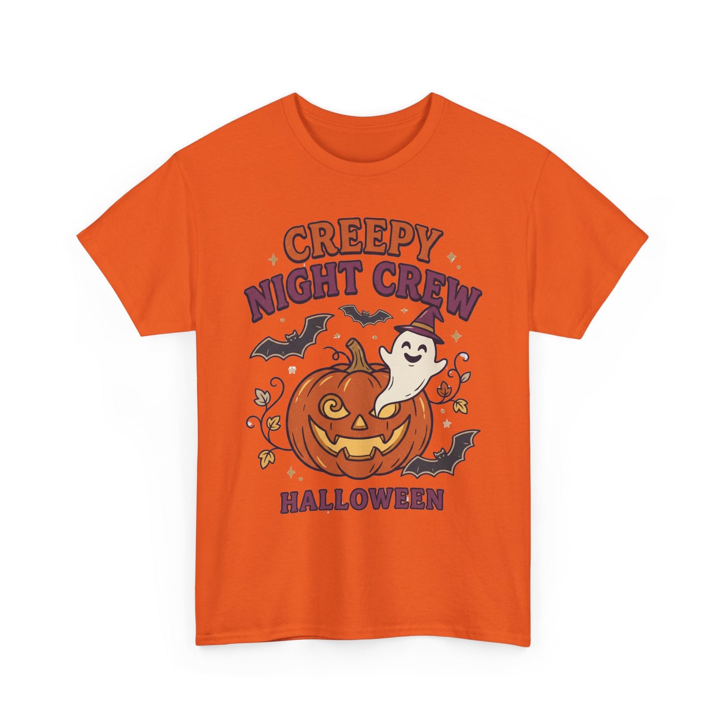 Creepy Night Crew Halloween T‑Shirt — Pumpkin & Ghost Graphic Tee