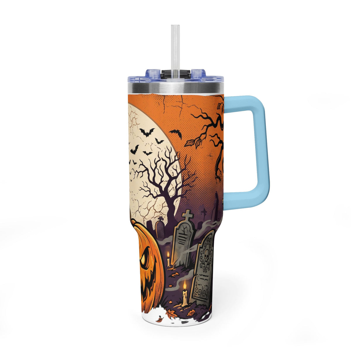 Halloween Pumpkin Tumbler – 40oz Spooky Haunted Graveyard Design