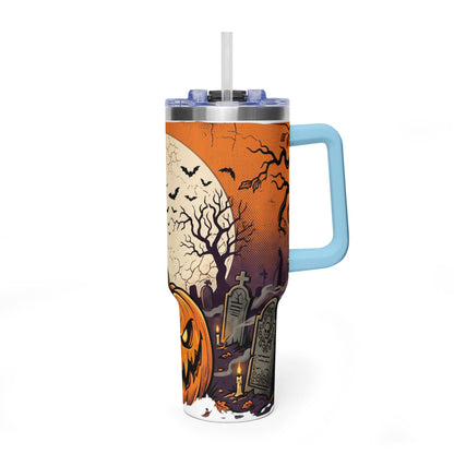 Halloween Pumpkin Tumbler – 40oz Spooky Haunted Graveyard Design