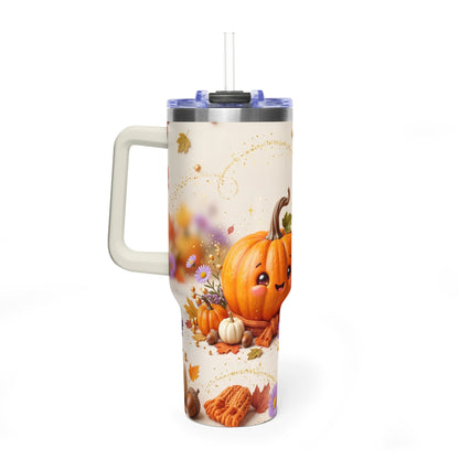 40oz Halloween Cat Vacuum Tumbler with Pumpkin
