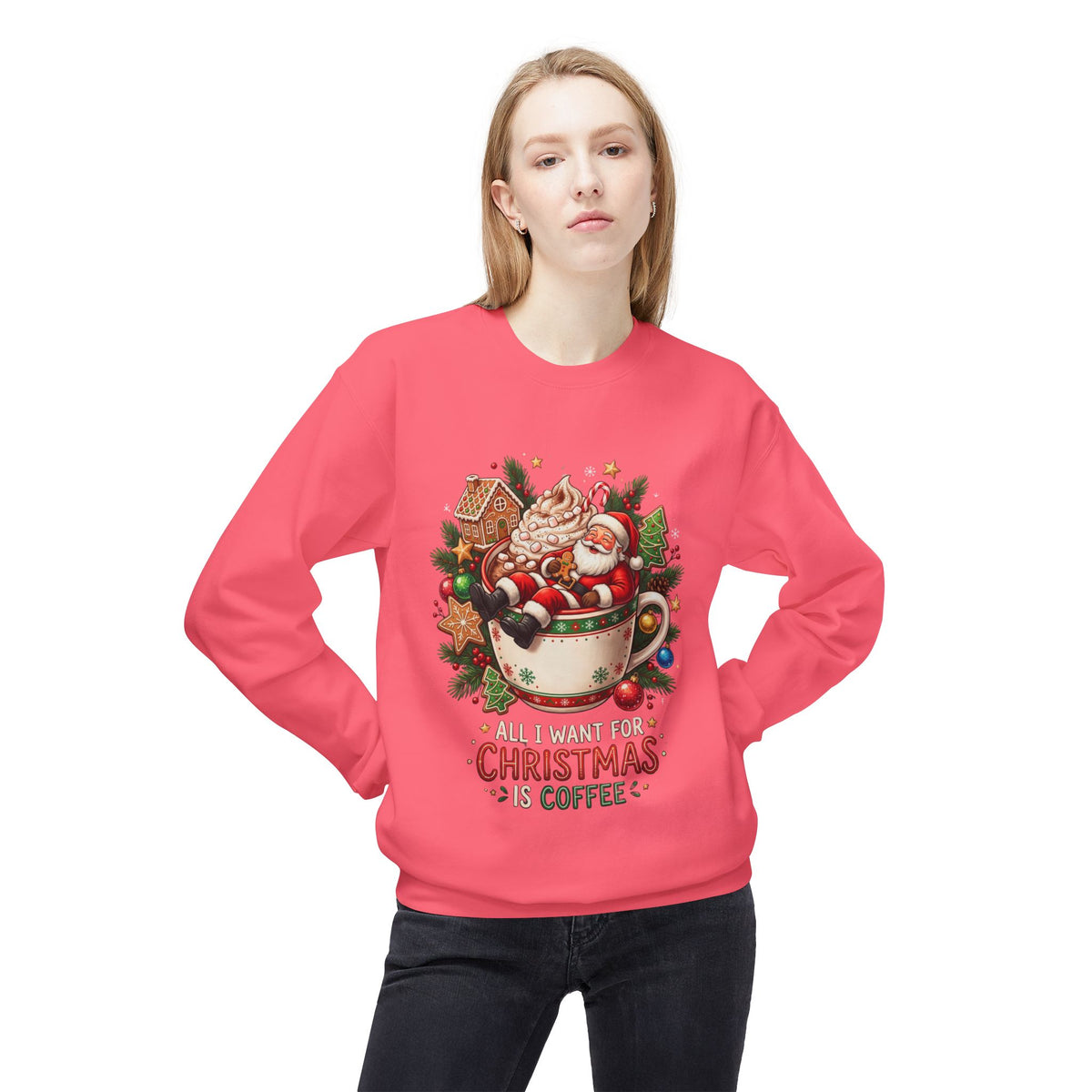 Christmas Coffee Sweatshirt — Santa in Cup Holiday Crewneck