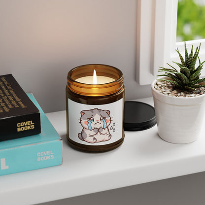 Crying Kawaii Cat Soy Candle — Amber Jar Scented Candle