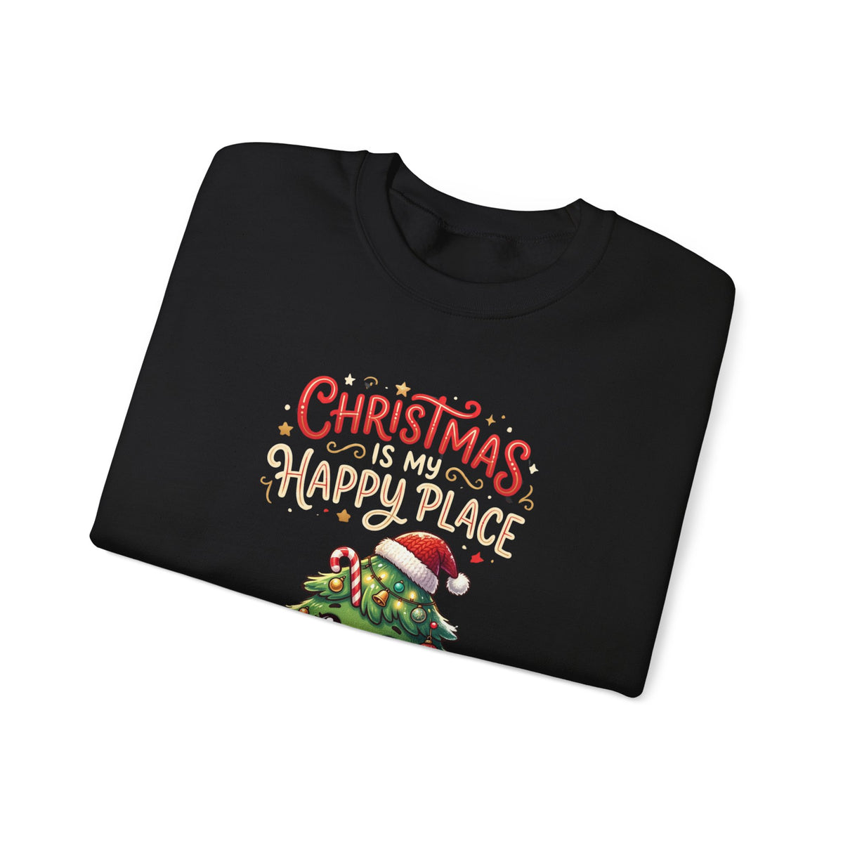 Christmas Happy Place Crewneck Sweatshirt — Cute Kawaii Tree & Gifts Holiday Sweatshirt