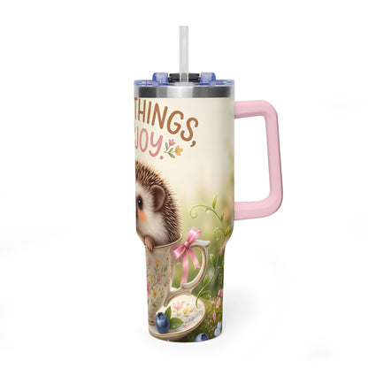 Little Things Big Joy Hedgehog Floral 40oz Thermal Tumbler