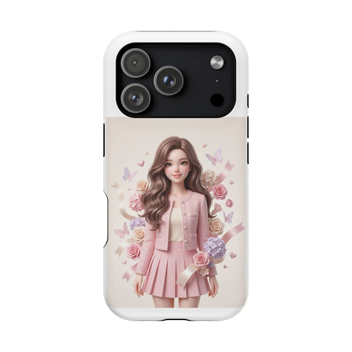 Cute Pink Doll Phone Case — Floral Butterfly Magnetic Impact-Resistant Case