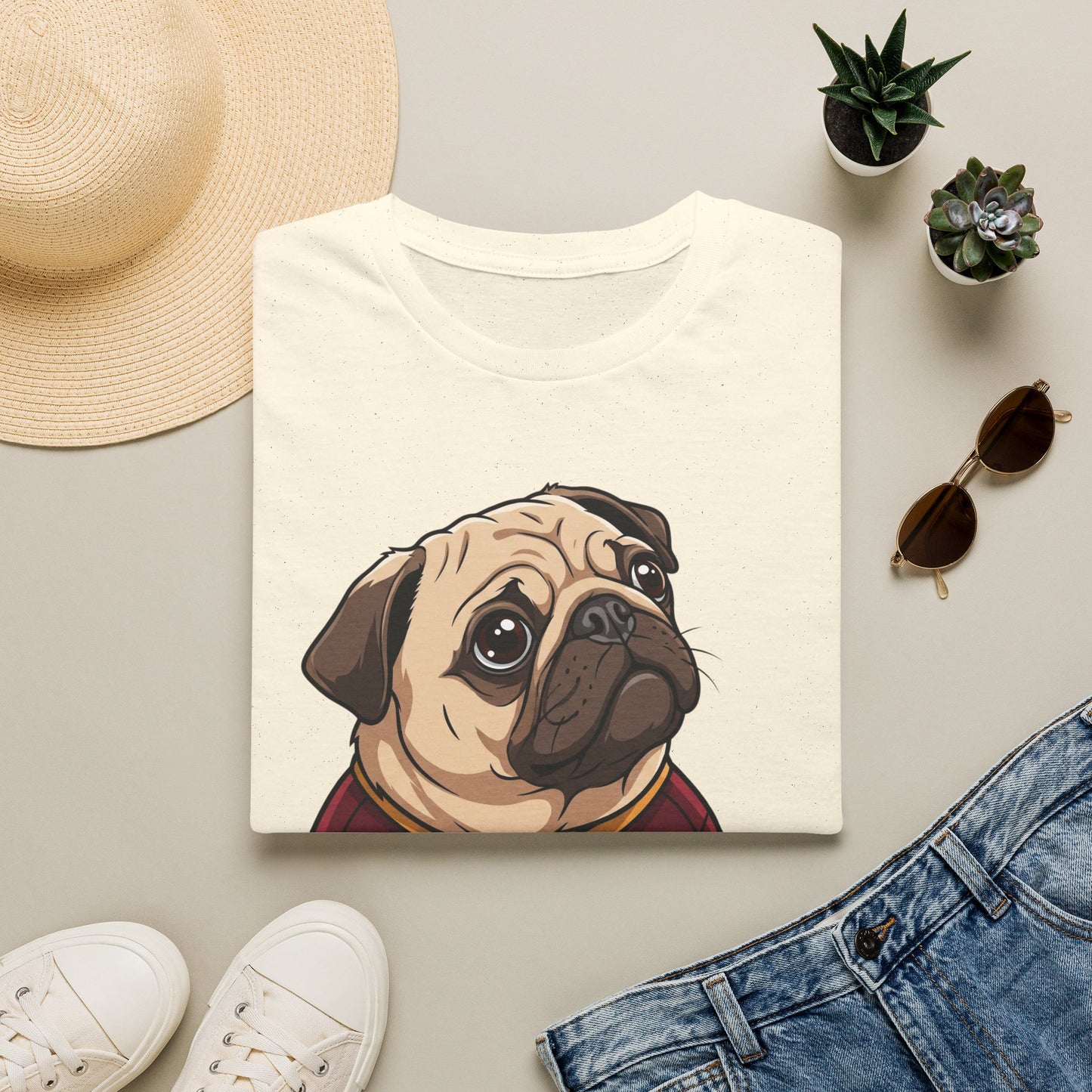 Pug Portrait T‑Shirt – Cute Pug Dog Tee with 'Puggy' Text