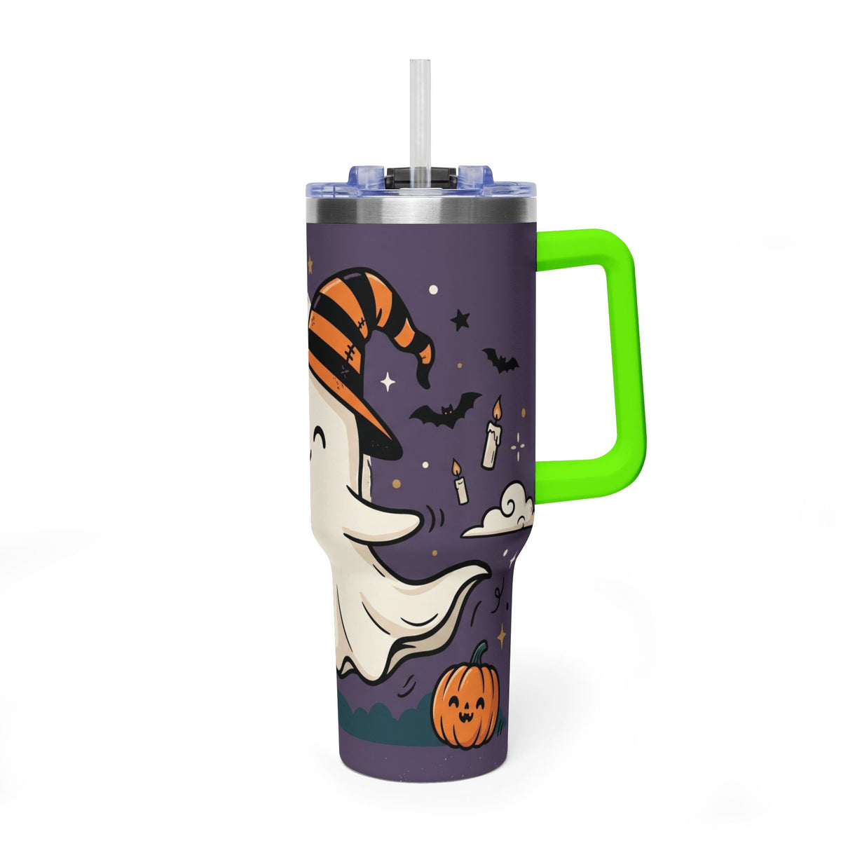 40oz Halloween Ghost Thermal Tumbler with Pumpkin and Black Cat