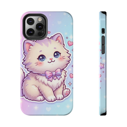 Cute Pastel Kawaii Kitten Tough Phone Case — Cute Cat with Bow Protective Cover