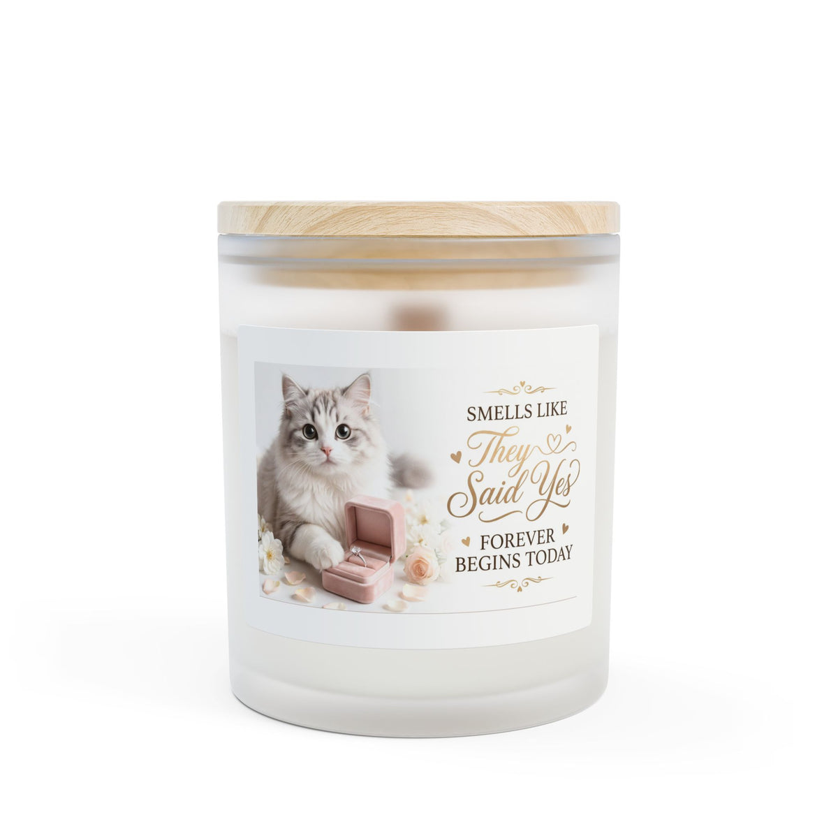 Wedding Proposal Cat Photo Candle – “They Said Yes” Frosted 11oz Scented Candle