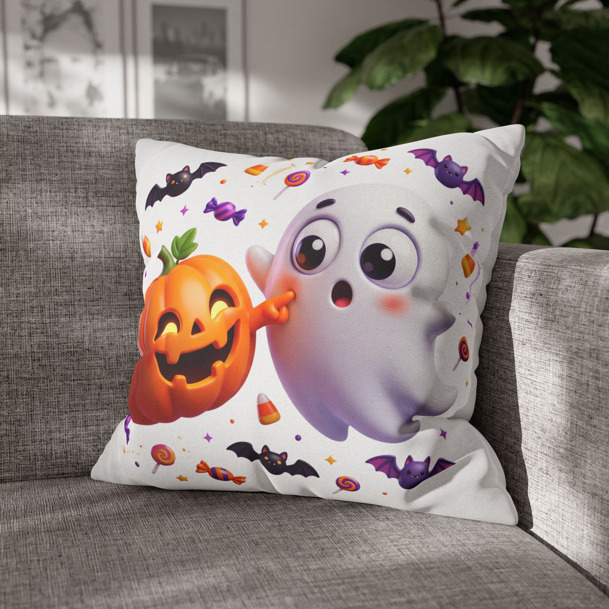 Halloween Ghost & Pumpkin Throw Pillowcase - Cute Spooky Decor