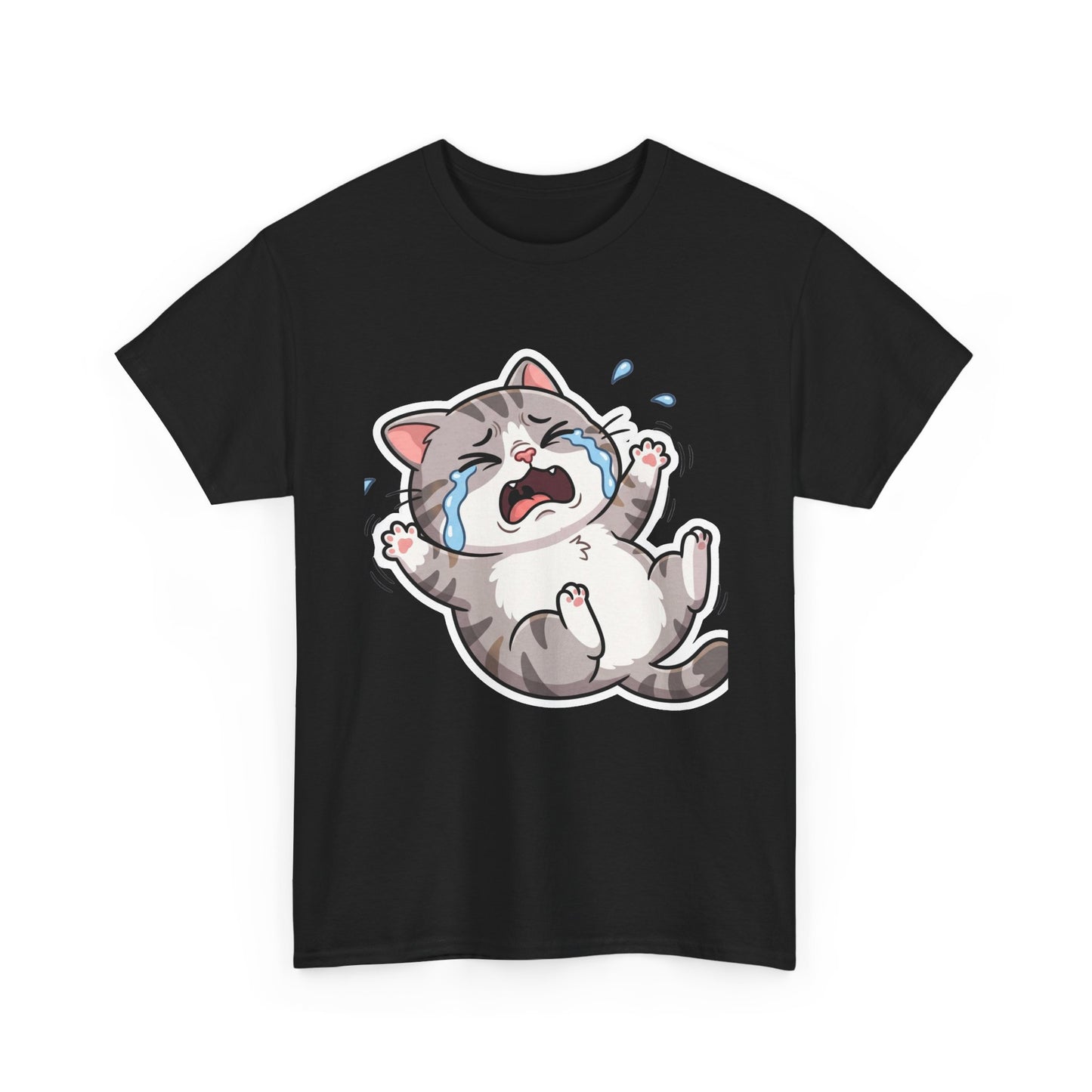 Crying Cartoon Cat T-Shirt — Cute Kawaii Kitten Graphic Tee