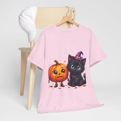 Halloween Black Kitten & Pumpkin T-Shirt