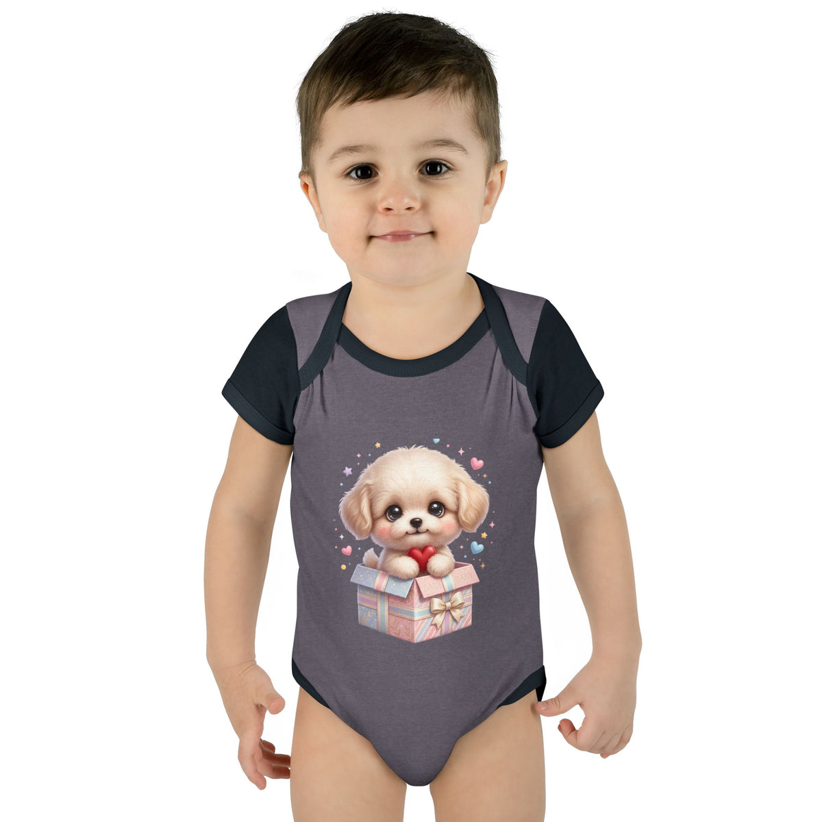 Baby Bodysuit — Cute Puppy in Gift Box Infant Onesie