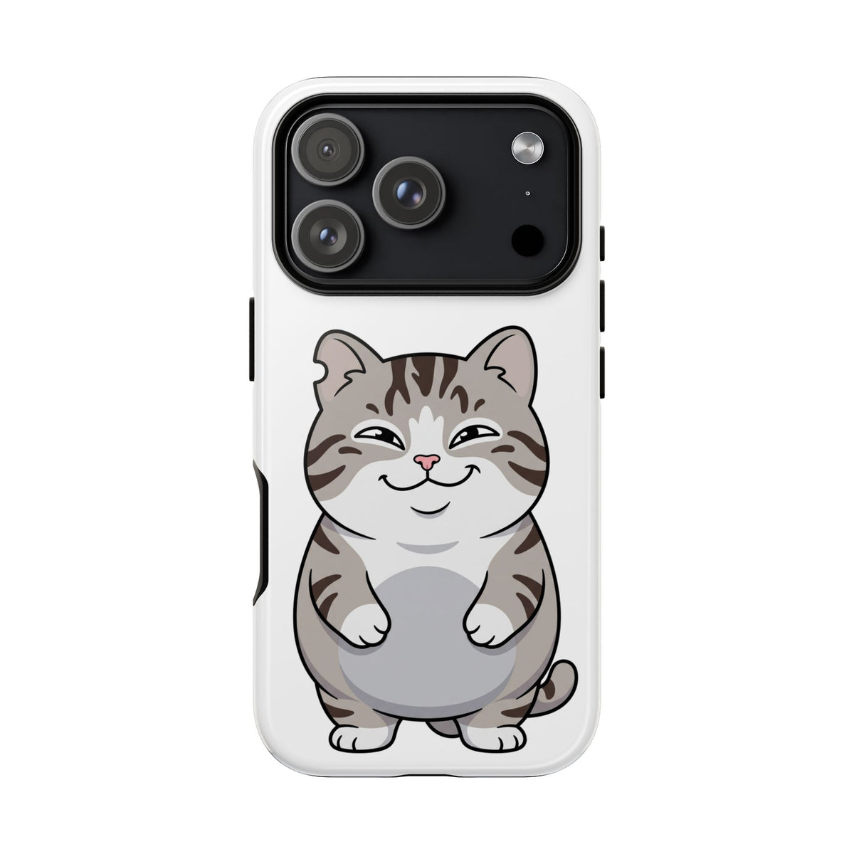Cute Chubby Cat Phone Case — Protective Tough Case with Smiling Tabby Design