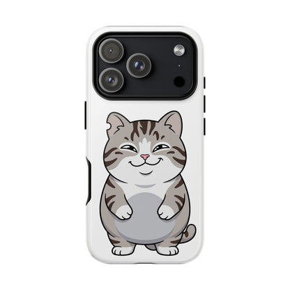Cute Chubby Cat Phone Case — Protective Tough Case with Smiling Tabby Design