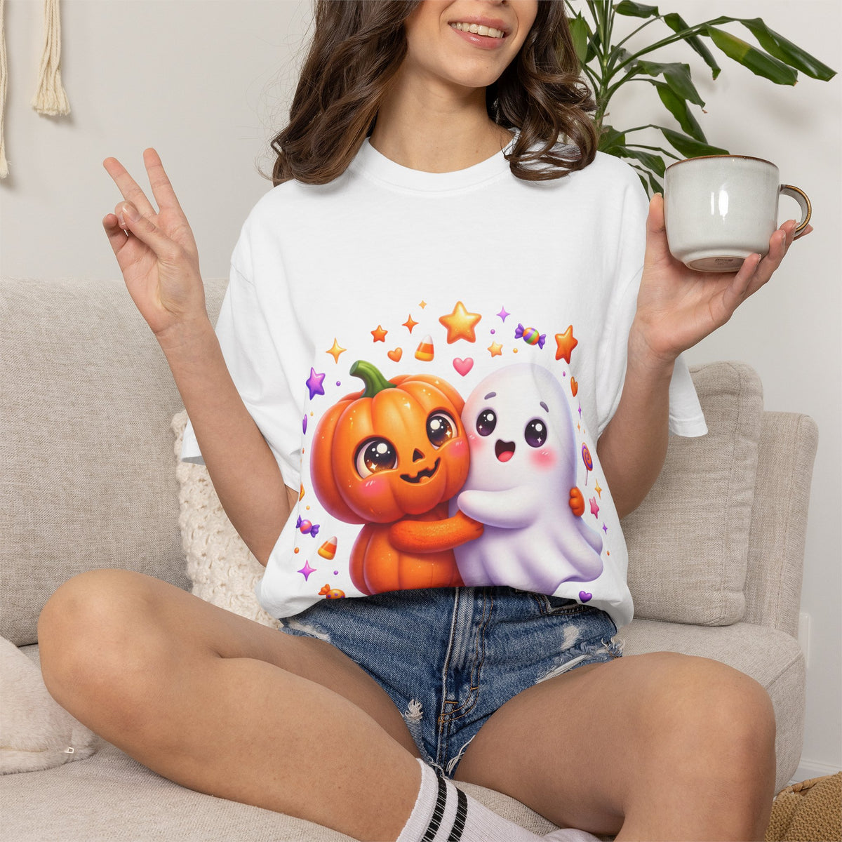 Halloween Pumpkin & Ghost T-Shirt — Cute Spooky Friends Graphic Tee