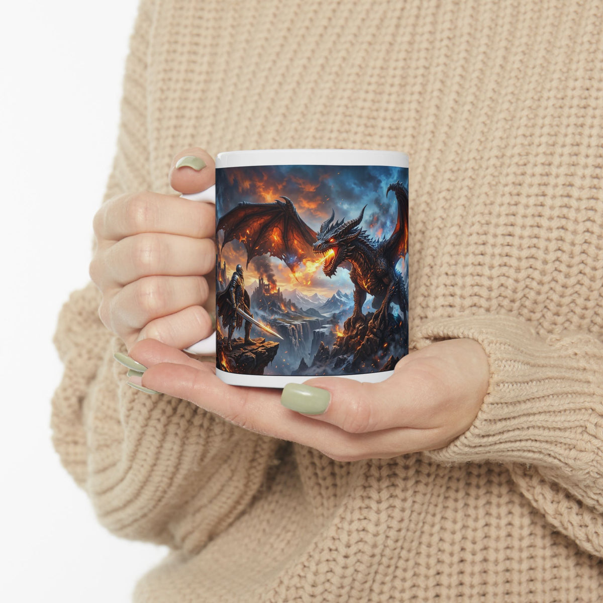 Fire Dragon Ceramic Mug — Fantasy Dragon Coffee Cup (11oz & 15oz)