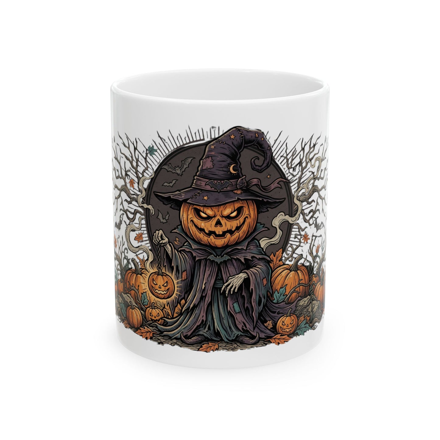 Halloween Pumpkin Witch Mug — Spooky Jack-o'-Lantern Ceramic Coffee Cup (11oz & 15oz)