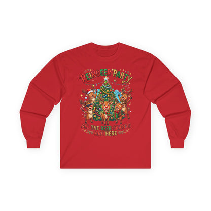Reindeer Party Long Sleeve Tee — "All the Deer Friends Are Here" Christmas Shirt