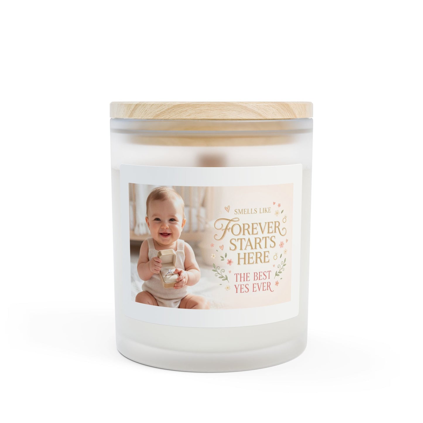 Photo Keepsake Candle — “Forever Starts Here” Frosted Glass 11oz