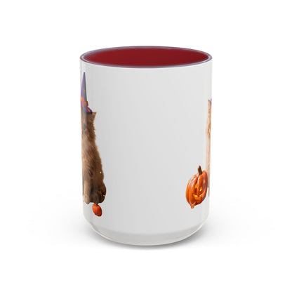 Halloween Cat Coffee Mug with Witch Hat and Pumpkin