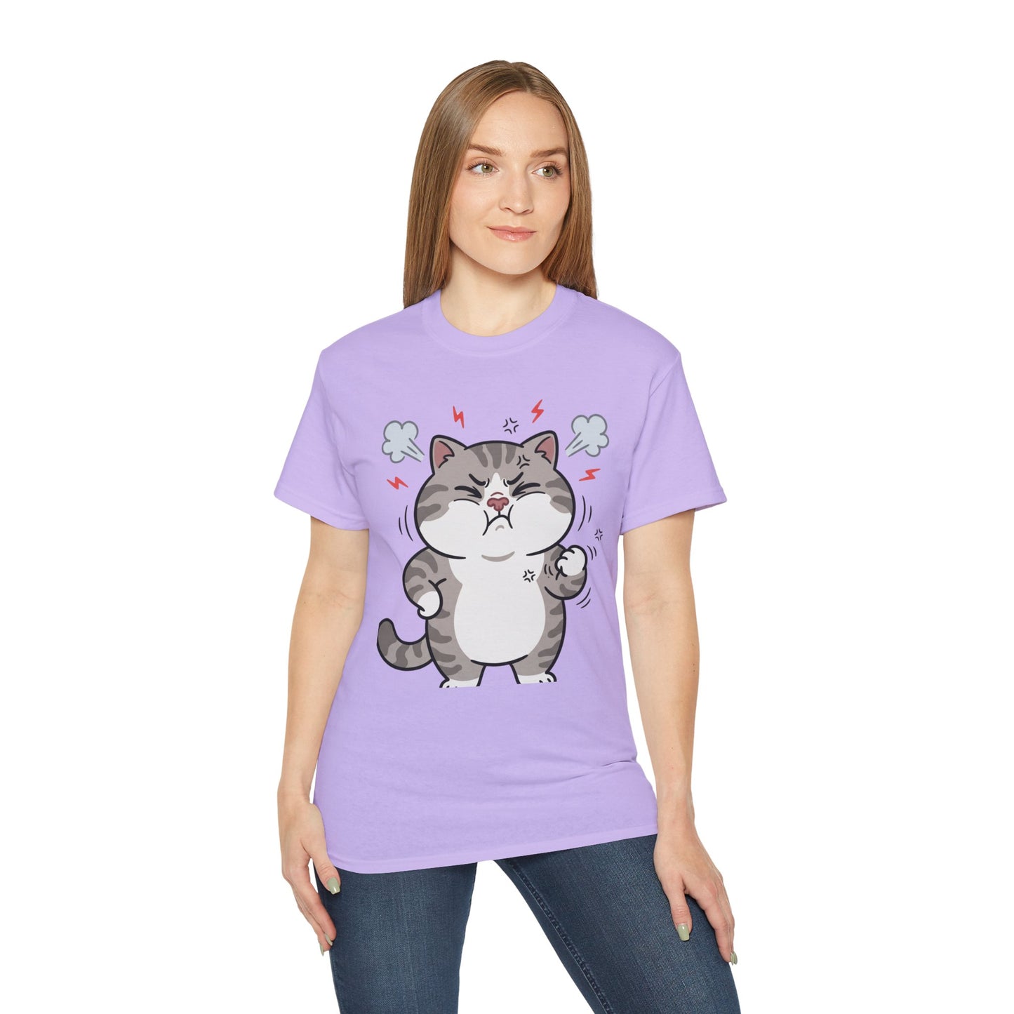 Angry Cute Cat T-Shirt — Cartoon Grumpy Kitty Graphic Tee
