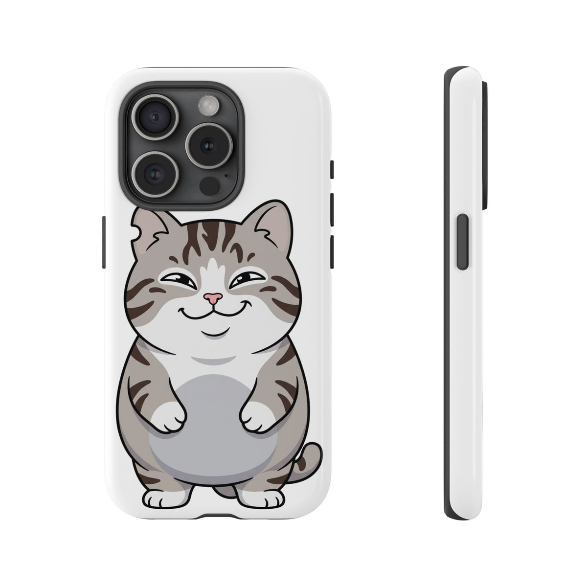 Cute Chubby Cat Phone Case — Protective Tough Case with Smiling Tabby Design