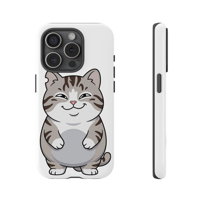 Cute Chubby Cat Phone Case — Protective Tough Case with Smiling Tabby Design