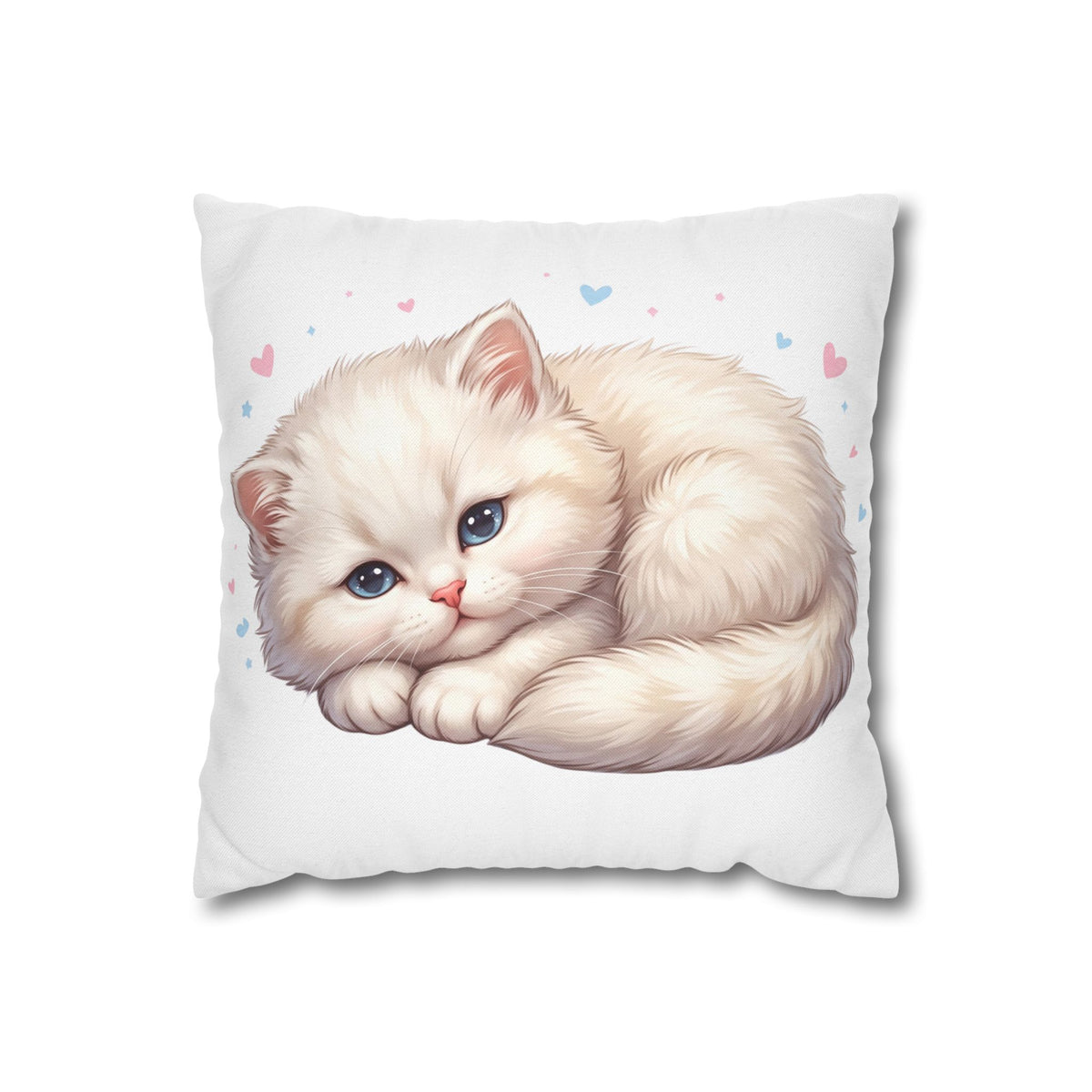 Cute Sleeping Kitten Decorative Pillowcase — Soft White Cat Accent Cushion Cover