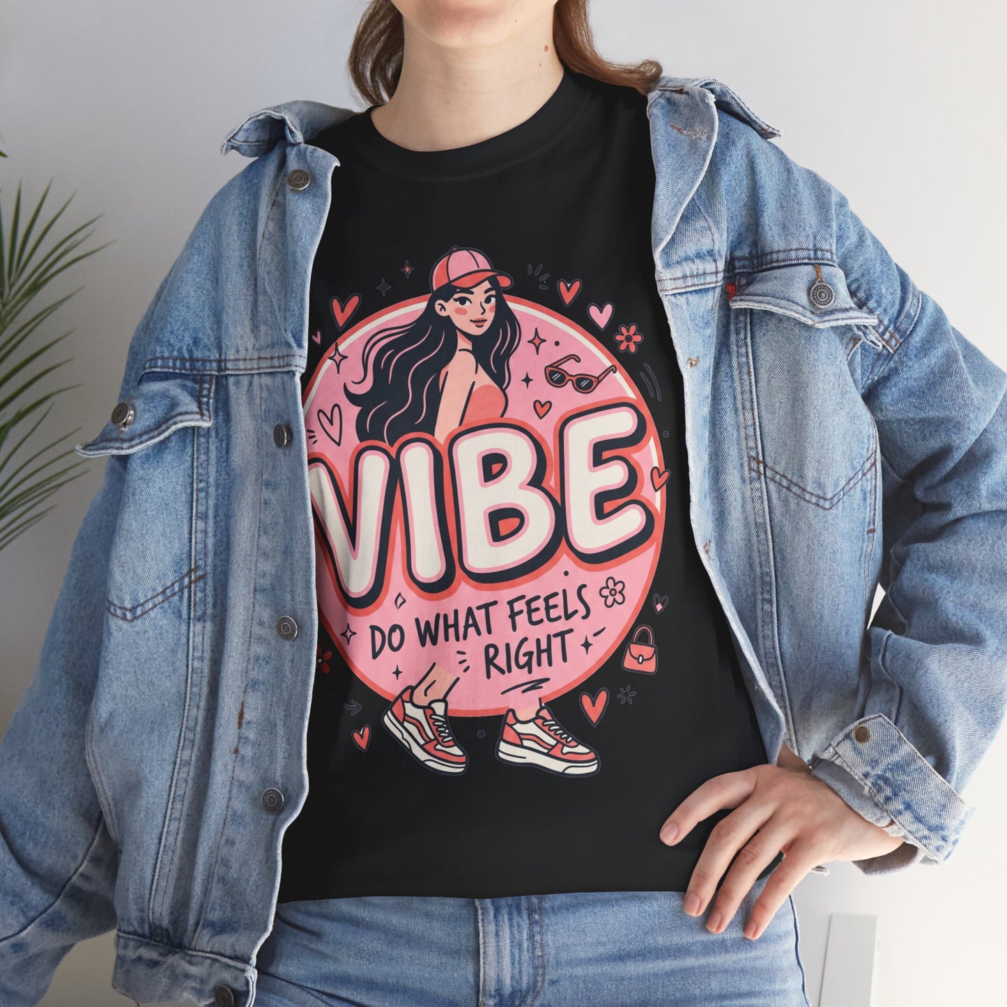 Vibe Girl Graphic Tee — “VIBE: Do What Feels Right” Cute Pink Streetwear T‑Shirt