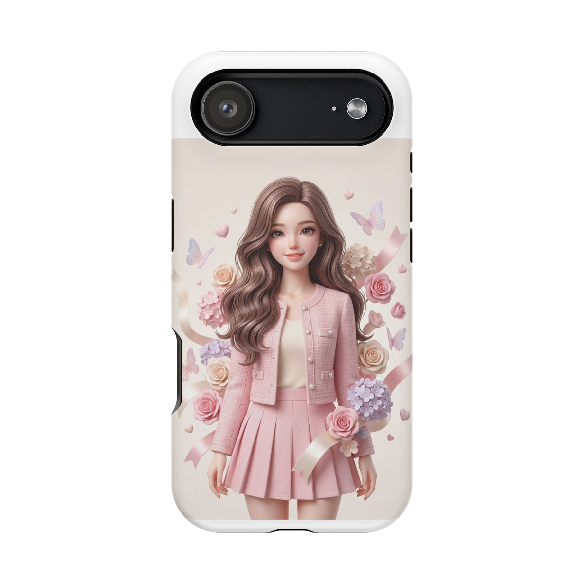 Cute Pink Doll Phone Case — Floral Butterfly Magnetic Impact-Resistant Case