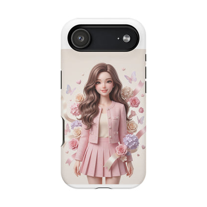 Cute Pink Doll Phone Case — Floral Butterfly Magnetic Impact-Resistant Case