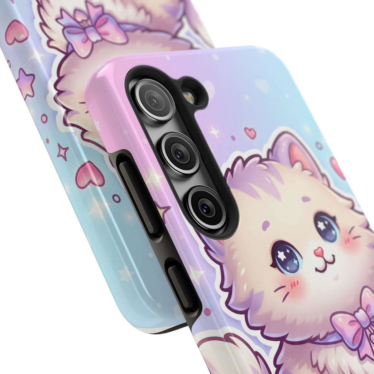 Cute Pastel Kawaii Kitten Tough Phone Case — Cute Cat with Bow Protective Cover
