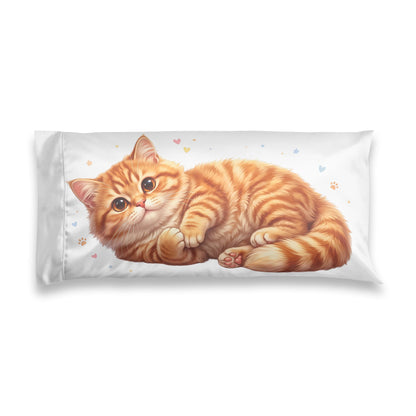 Cute Orange Tabby Cat Satin Pillowcase — Soft Decorative Cat Pillowcase