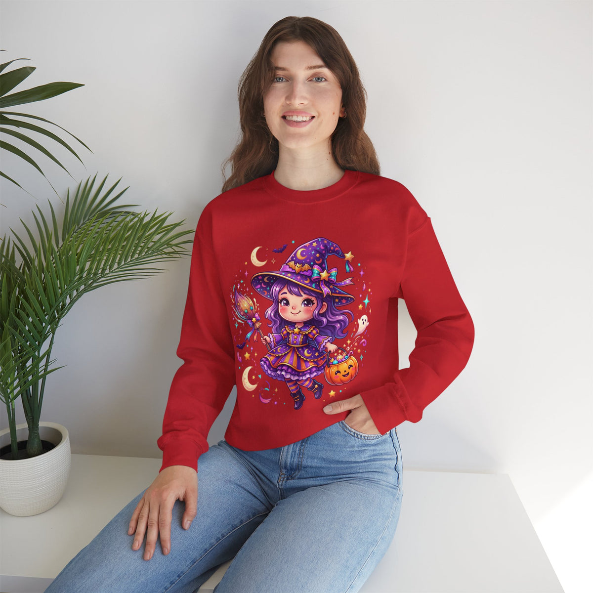Cute Halloween Witch Sweatshirt — Kawaii Pumpkin Magic Crewneck