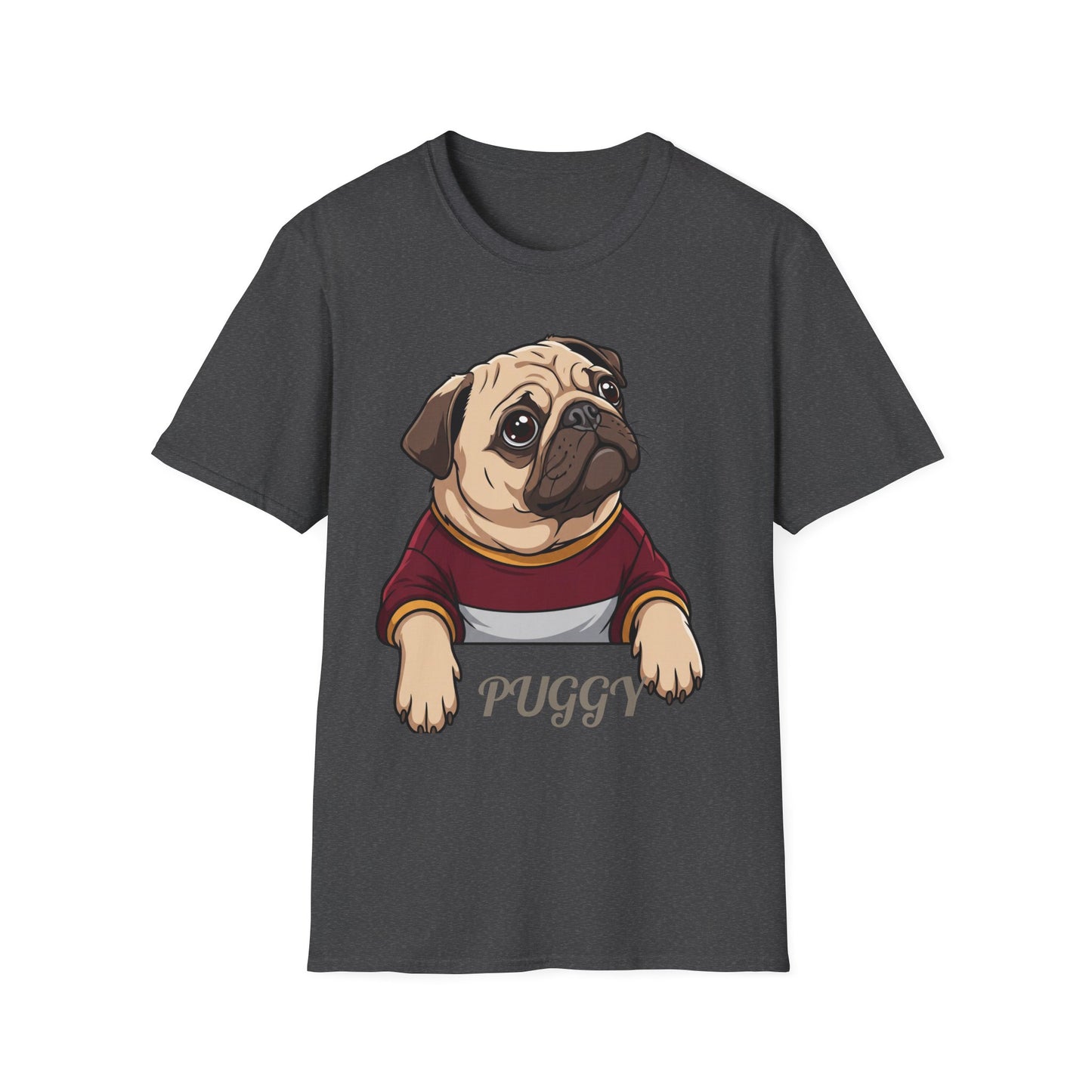 Pug Portrait T‑Shirt – Cute Pug Dog Tee with 'Puggy' Text