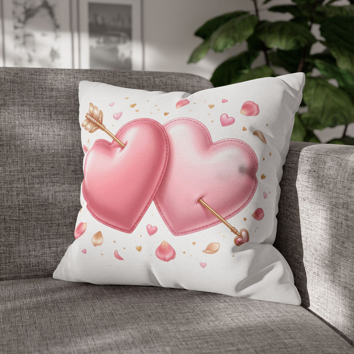 Valentine Pink Double Heart Arrow Decorative Pillowcase