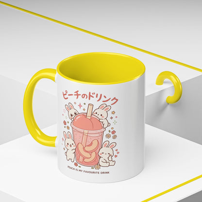 Peach Drink Bunny Mug — Cute Kawaii Coffee Tea Cup (11/15oz)