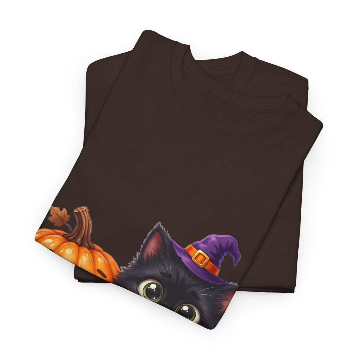 Halloween Black Cat & Pumpkin T‑Shirt — Cute Witch Hat Kitty Fall Tee