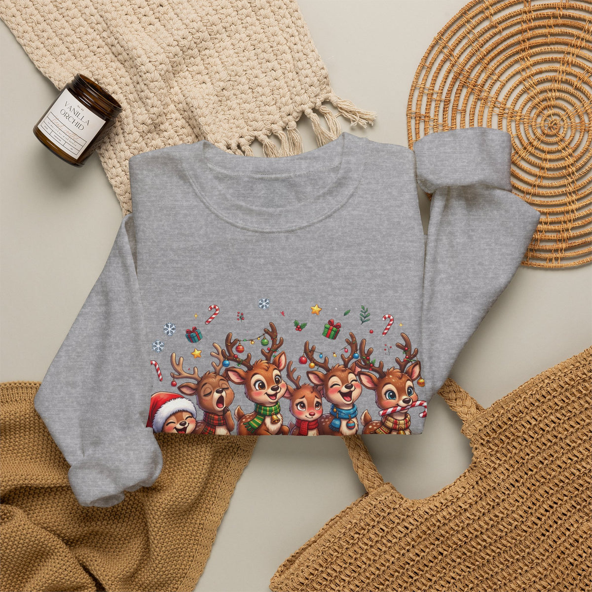 Christmas Reindeer Crewneck Sweatshirt — "Deerly Believed in Christmas" Holiday Pullover