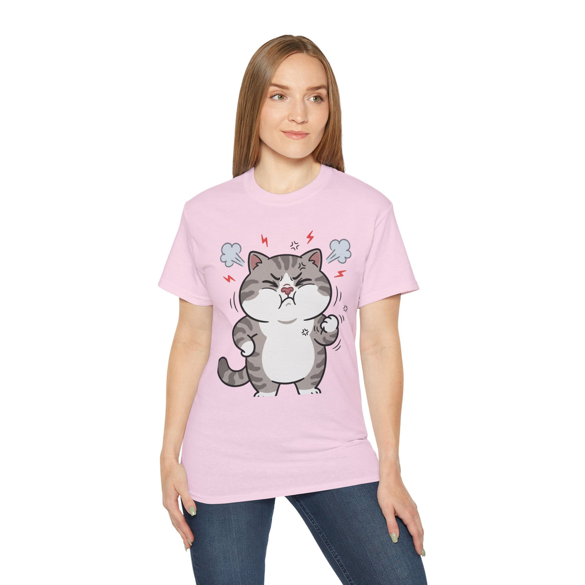 Angry Cute Cat T-Shirt — Cartoon Grumpy Kitty Graphic Tee