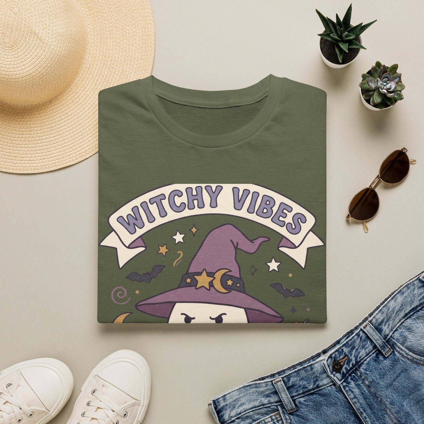 Witchy Vibes T‑Shirt — Cute Ghost Witch Halloween Tee